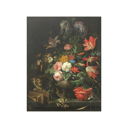 The Overturned Bouquet - Still Life With Cat Painting By Abraham Mignon Print Poster - Art Unlimited