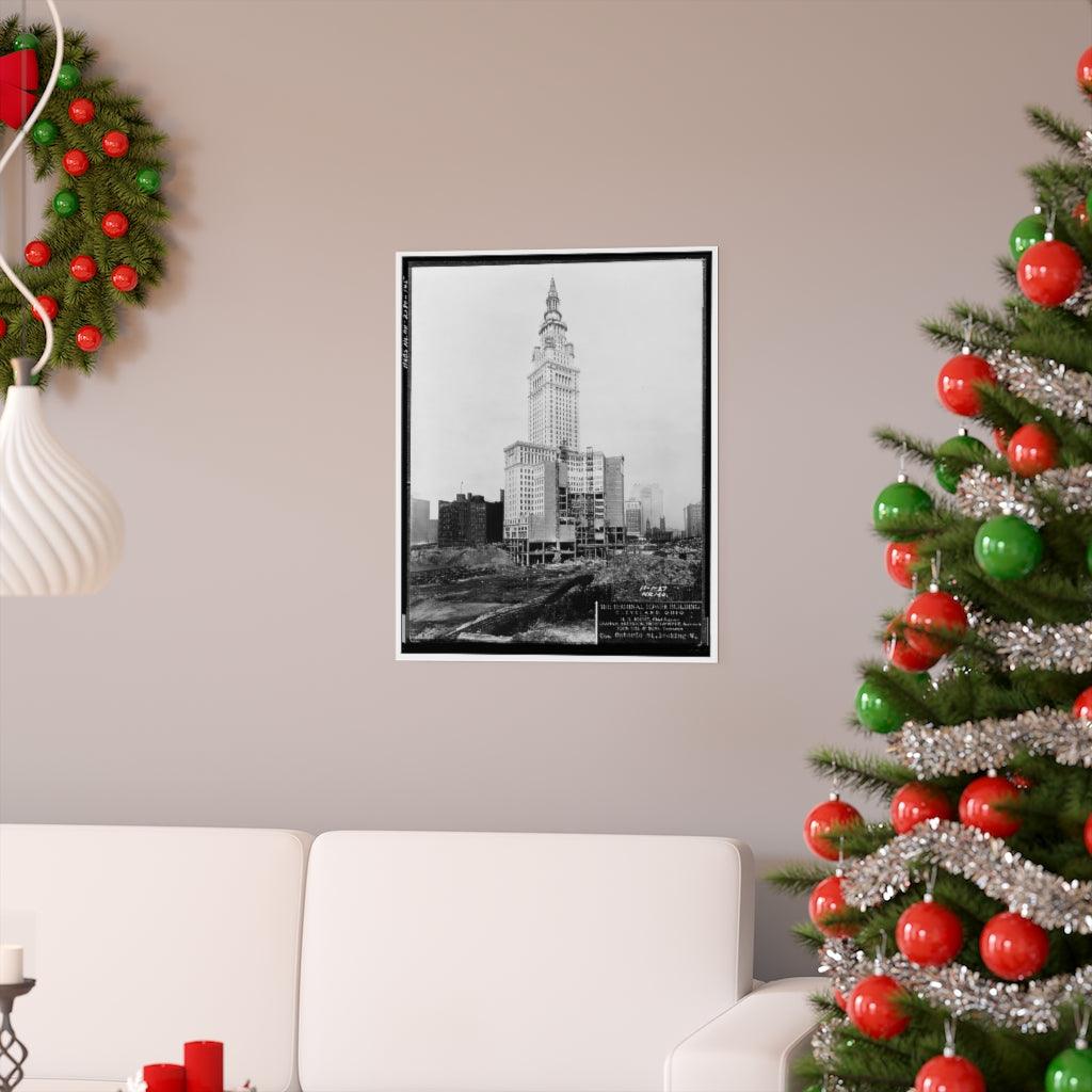 Terminal Tower Construction - 1927 Photo - Cleveland - Black And White Print Poster - Art Unlimited