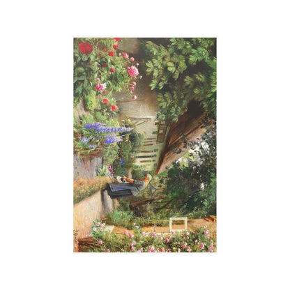 Old Lady Watering The Flowers Behind A Thatched Farmhouse 1928 By Peder Mork Monsted - Art Unlimited