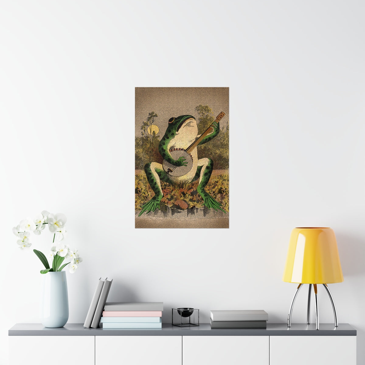 A Frog Playing Banjo In The Moonlight Print Poster