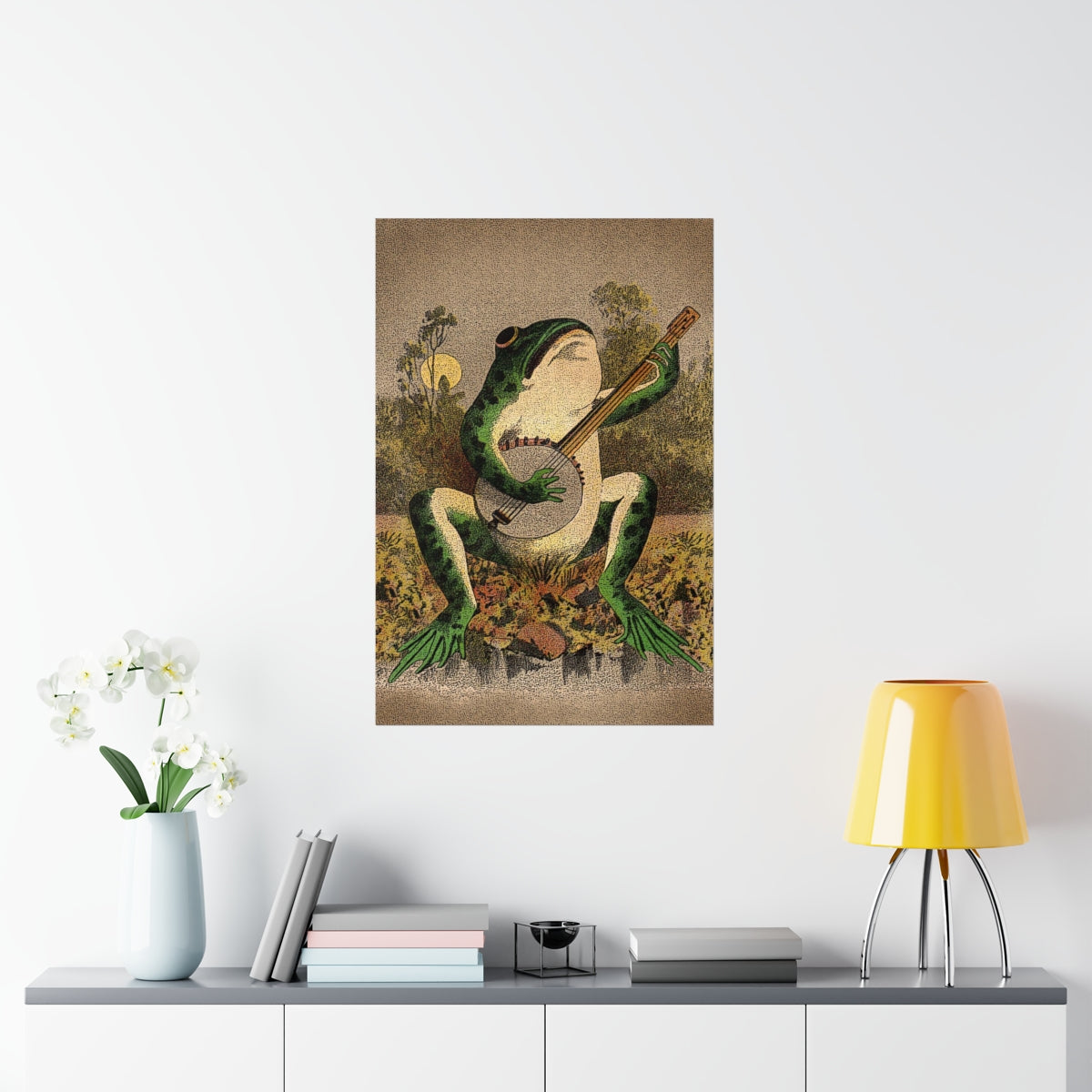 A Frog Playing Banjo In The Moonlight Print Poster