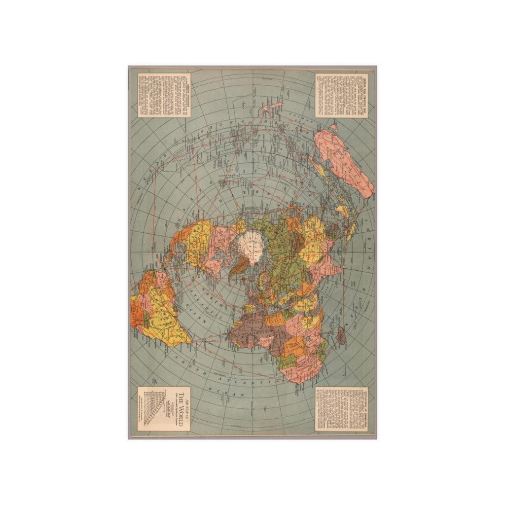1943 Flat Earth World Map | Polar Azimuthal Equidistant Projection Map Print Poster - Art Unlimited