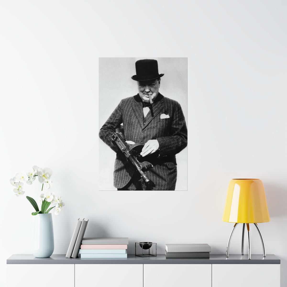 Winston Churchill With Tommy Gun Print Poster