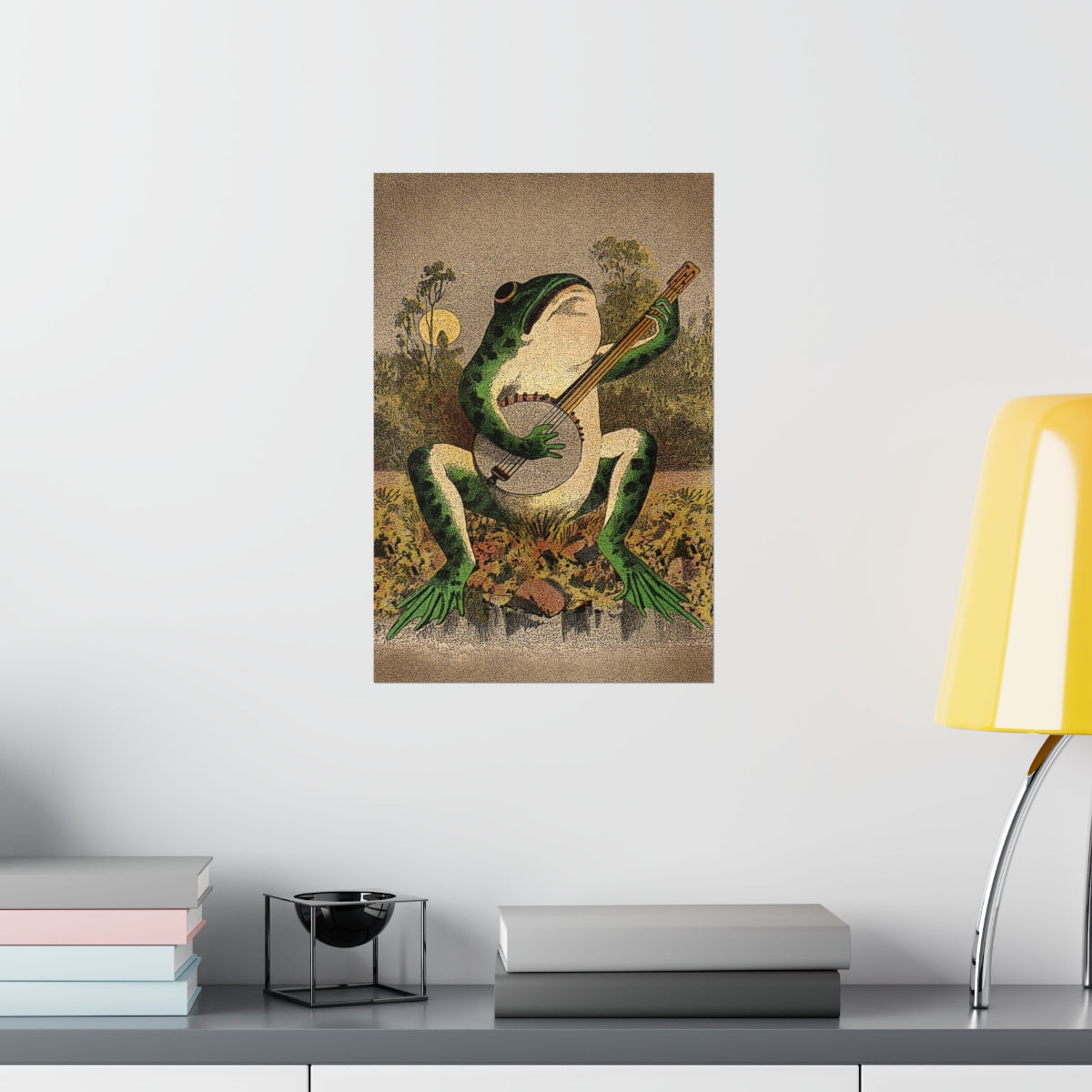 A Frog Playing Banjo In The Moonlight Print Poster