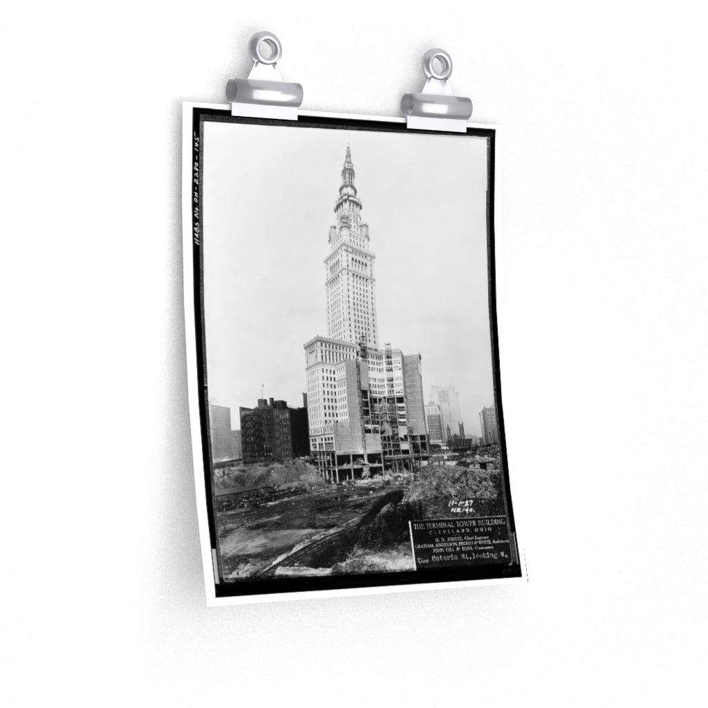 Terminal Tower Construction - 1927 Photo - Cleveland - Black And White Print Poster - Art Unlimited