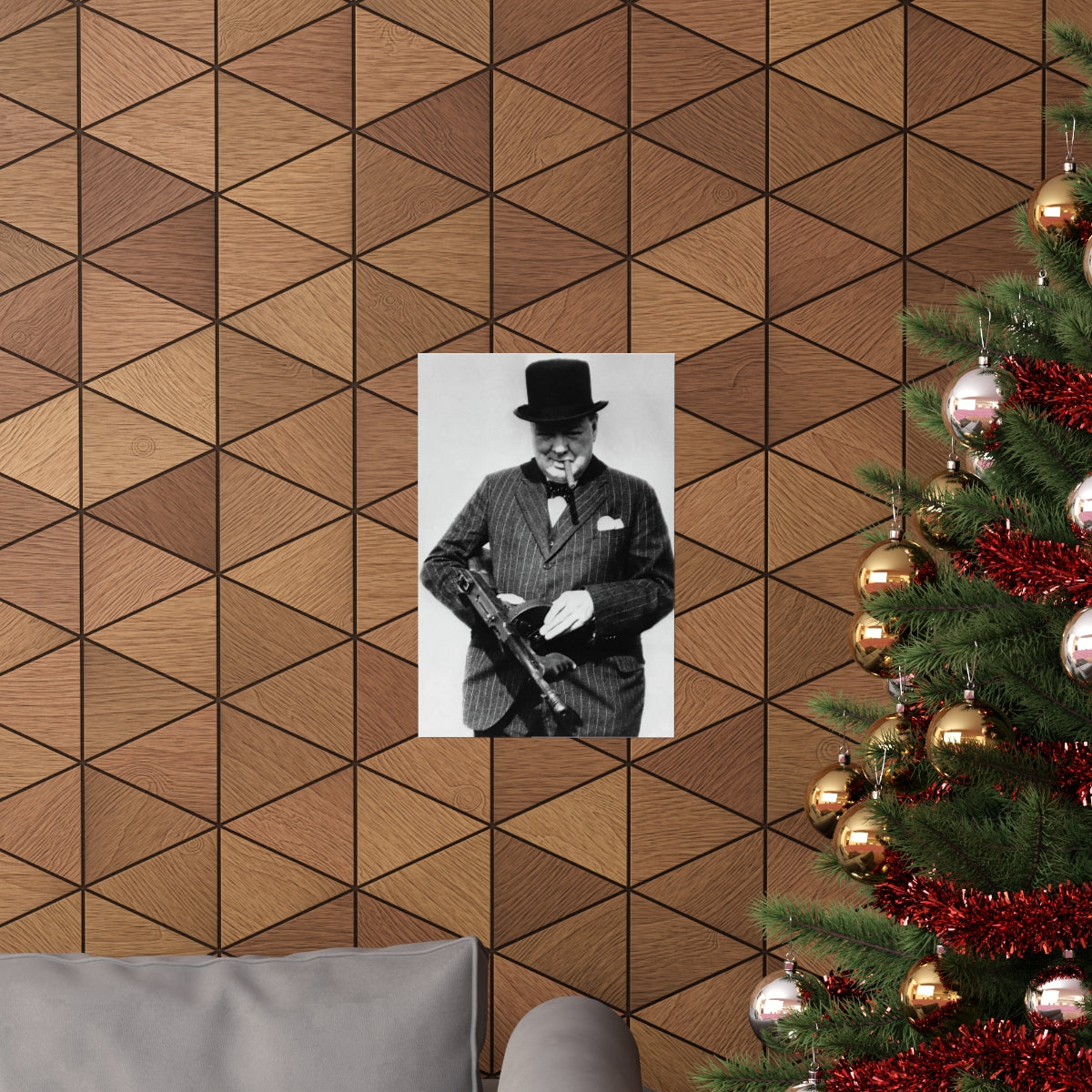 Winston Churchill With Tommy Gun Print Poster