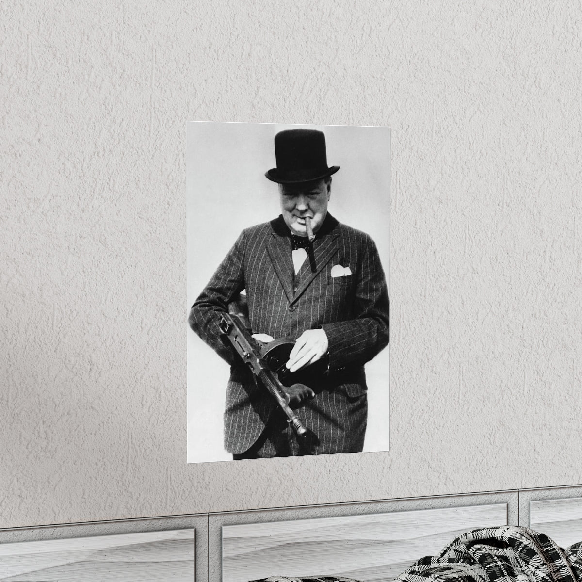 Winston Churchill With Tommy Gun Print Poster