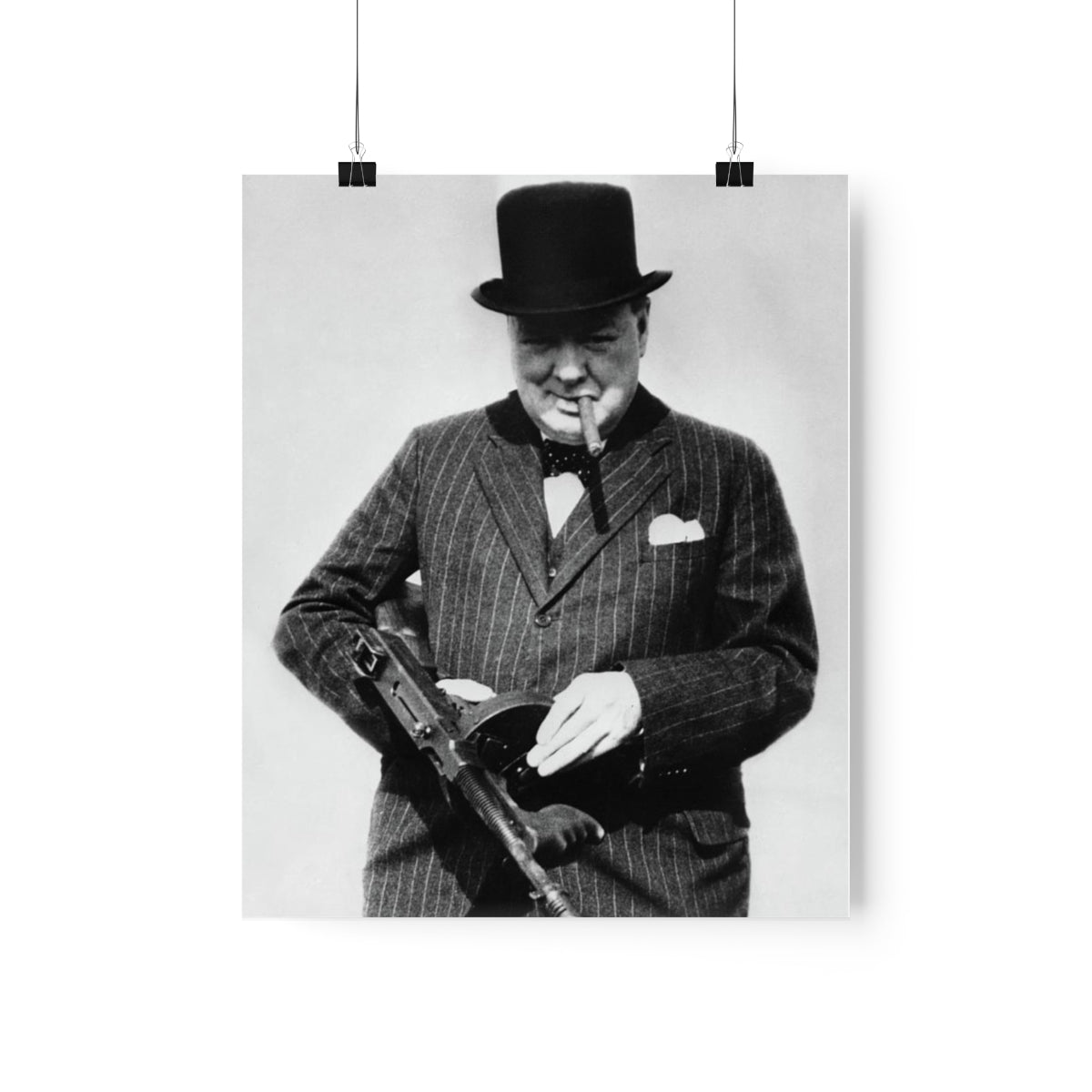 Winston Churchill With Tommy Gun Print Poster