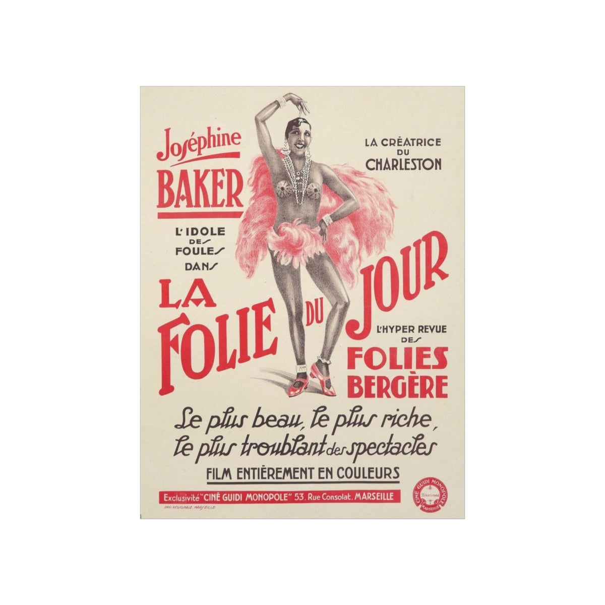 Josephine Baker La Folie Du Jour French 1927 Print Poster