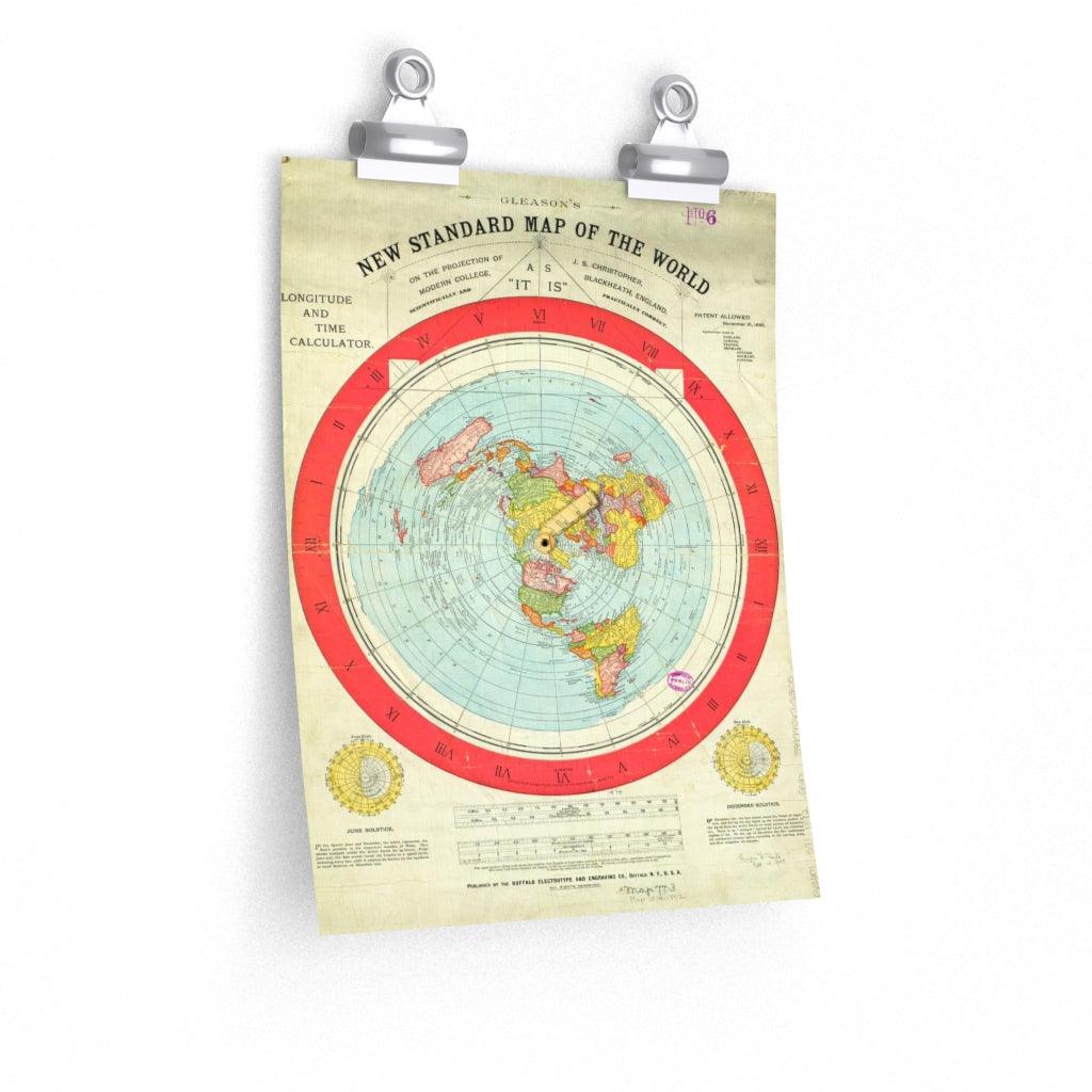 Alexander Gleason's New Standard Map Of The World - 1892 Flat Earth Map (High Resolution) Print Poster - Art Unlimited