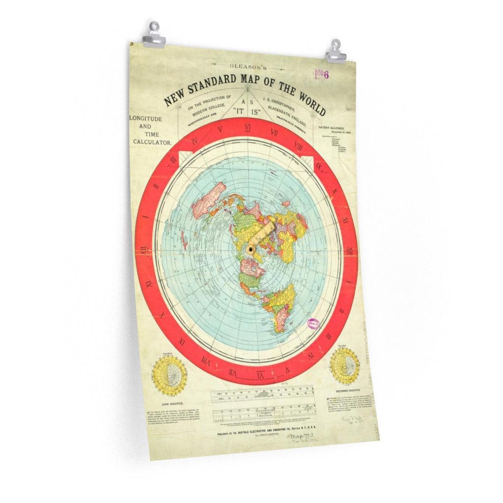 Alexander Gleason's New Standard Map Of The World - 1892 Flat Earth Map (High Resolution) Print Poster - Art Unlimited