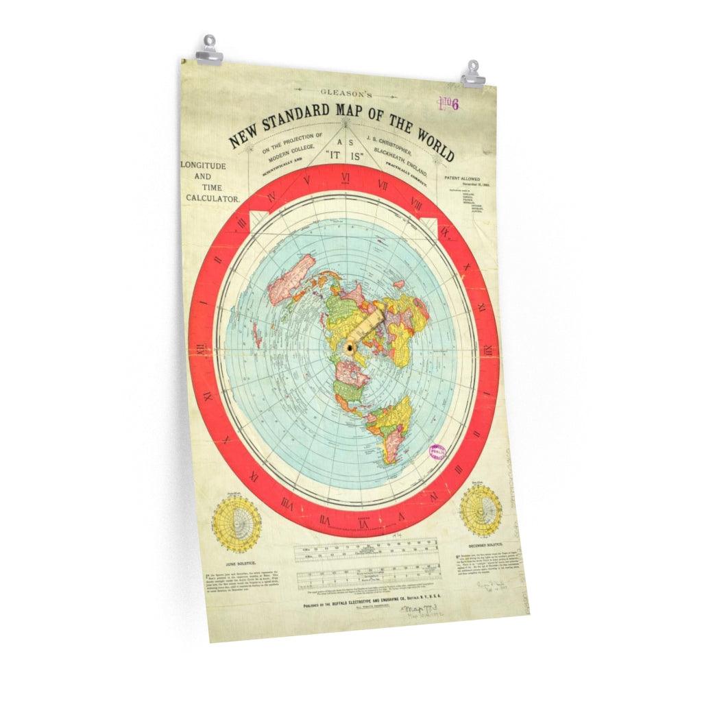 Alexander Gleason's New Standard Map Of The World - 1892 Flat Earth Map (High Resolution) Print Poster - Art Unlimited