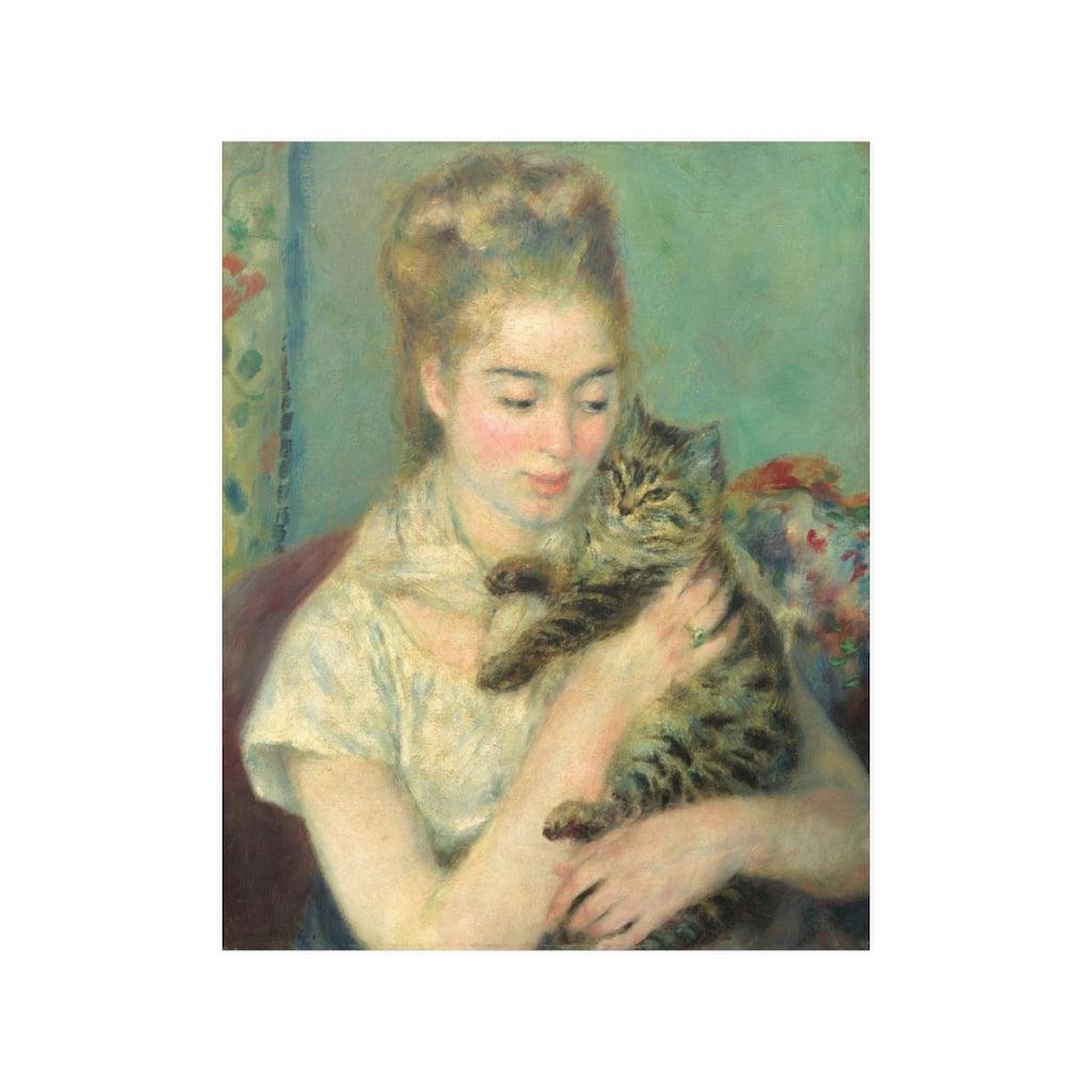 Pierre Auguste Renoir Woman With A Cat (1875) Print Poster - Art Unlimited