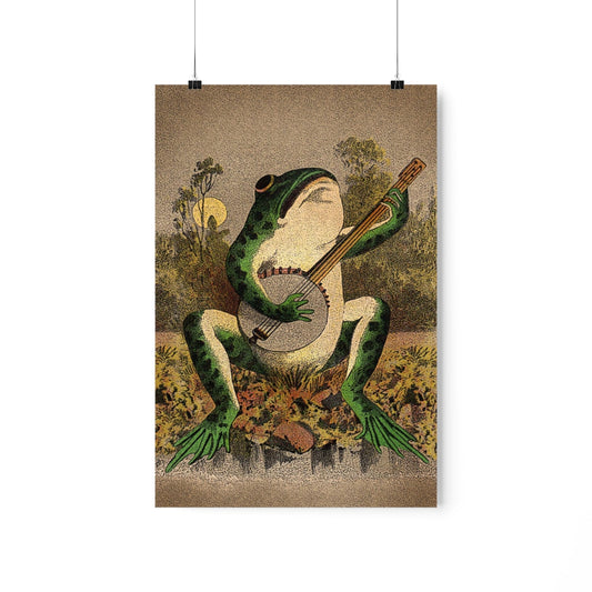 A Frog Playing Banjo In The Moonlight Print Poster
