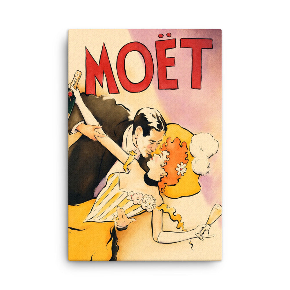 Bar Moet Champagne Couple Love France French Vintage 24x36 Canvas