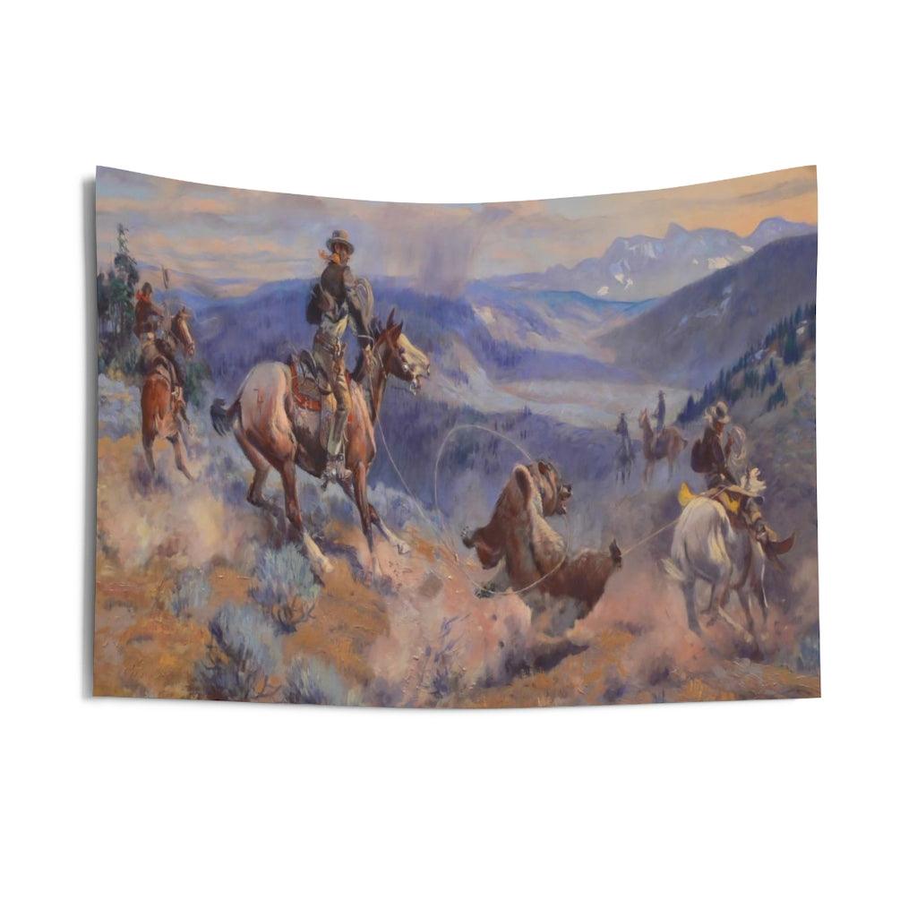 Charles Marion Russell - Loops And Swift Horses Wall Tapestry - Art Unlimited