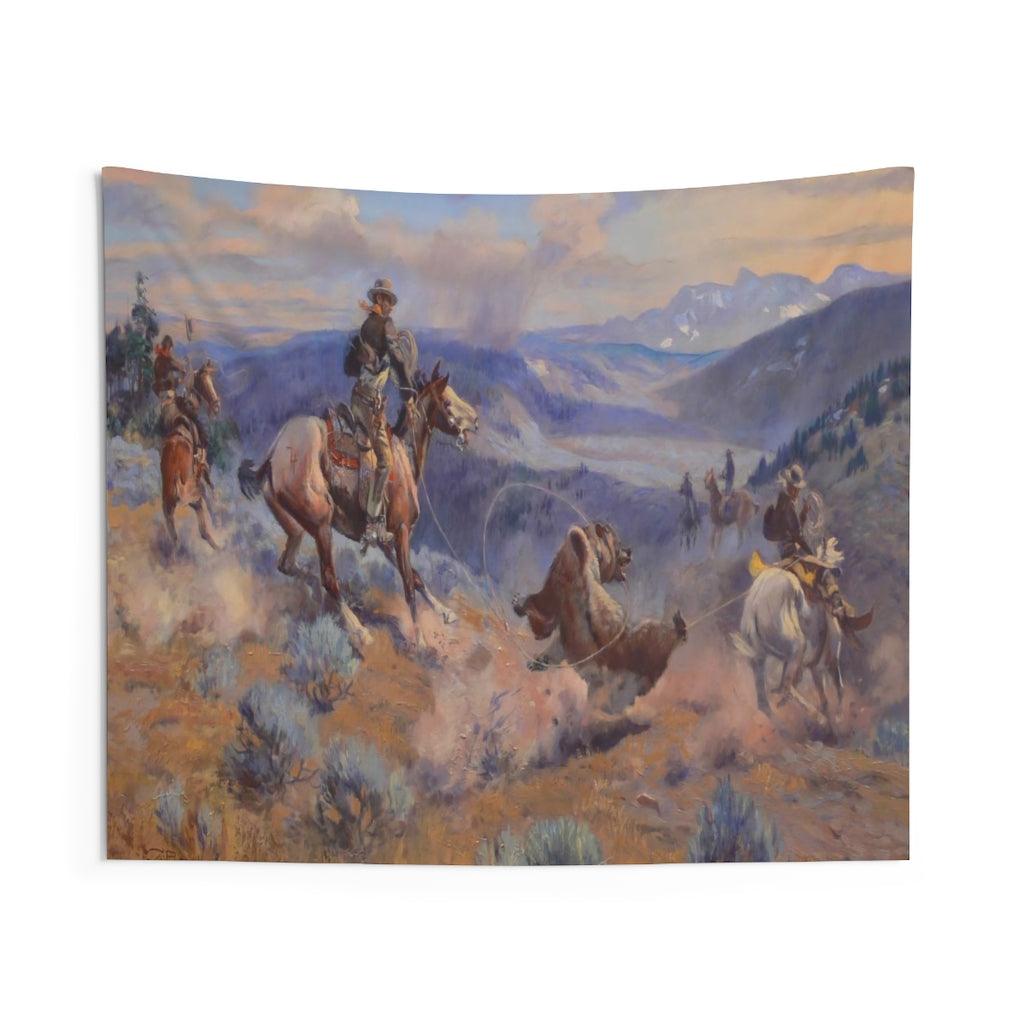 Charles Marion Russell - Loops And Swift Horses Wall Tapestry - Art Unlimited
