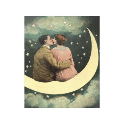 Couple Kissing On Vintage Crescent Moon Print Poster - Art Unlimited