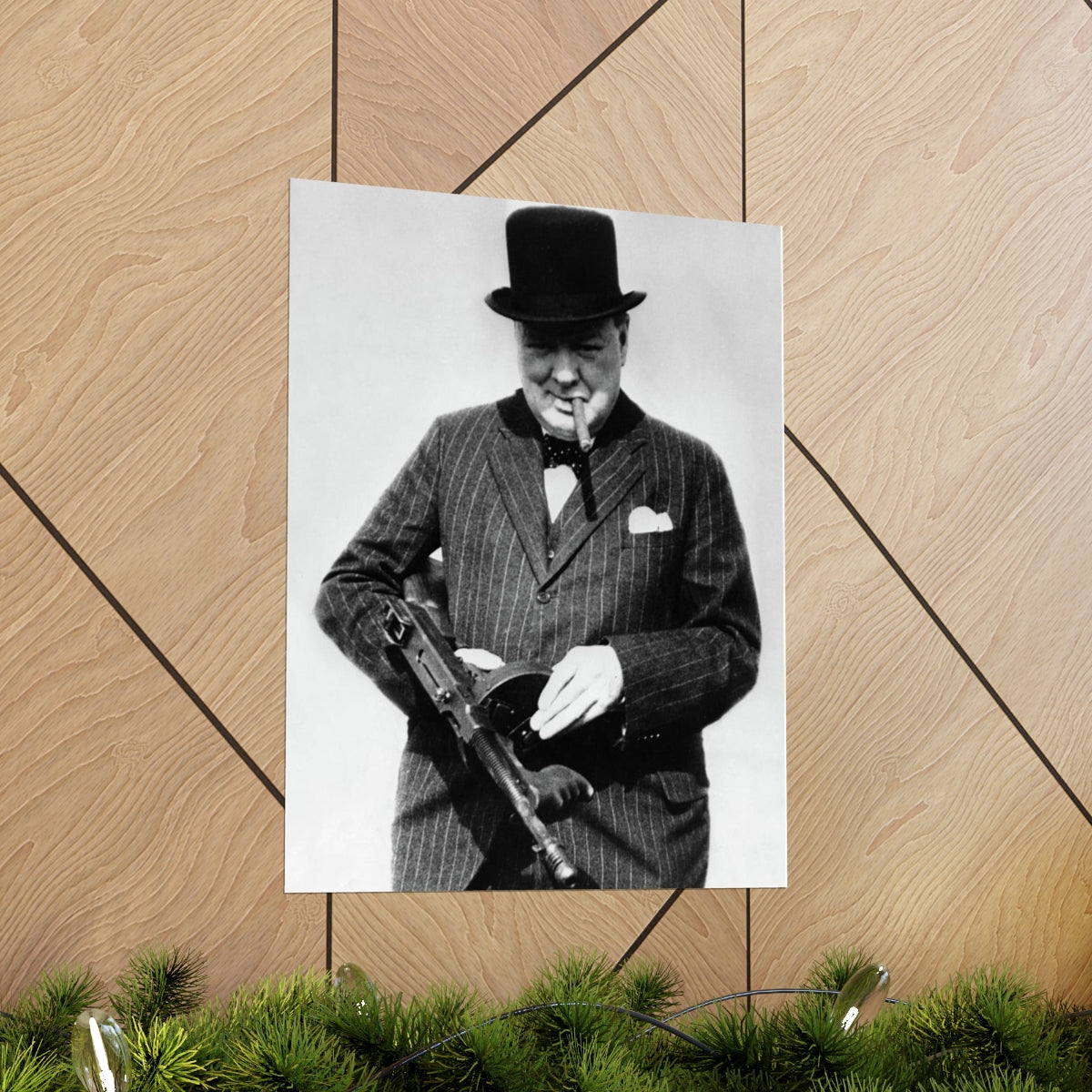 Winston Churchill With Tommy Gun Print Poster