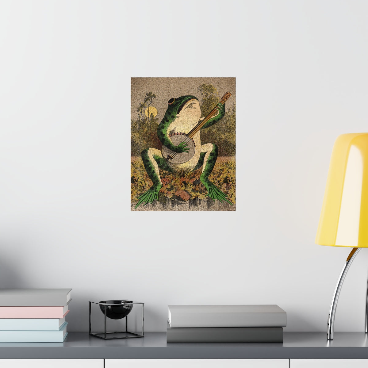 A Frog Playing Banjo In The Moonlight Print Poster