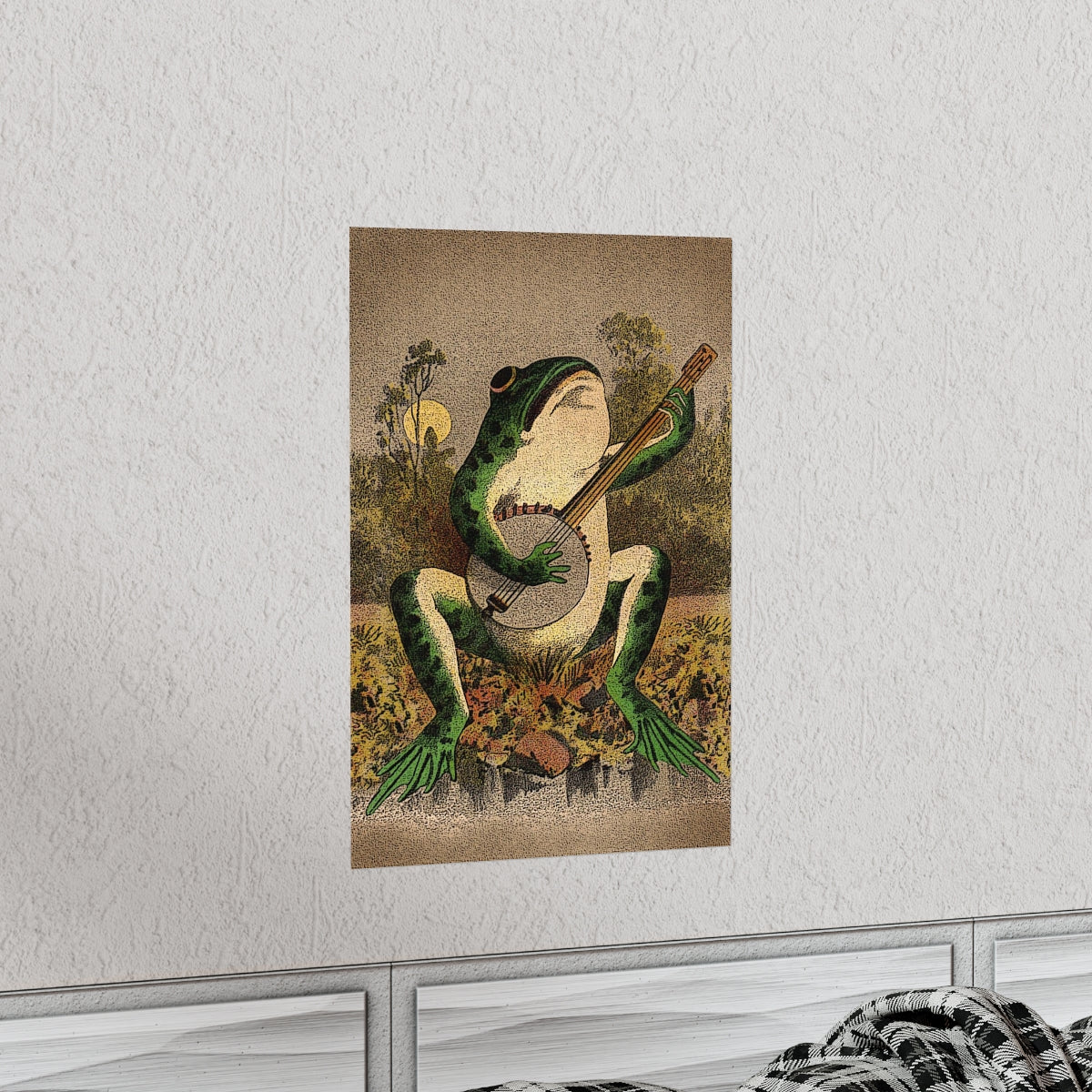 A Frog Playing Banjo In The Moonlight Print Poster