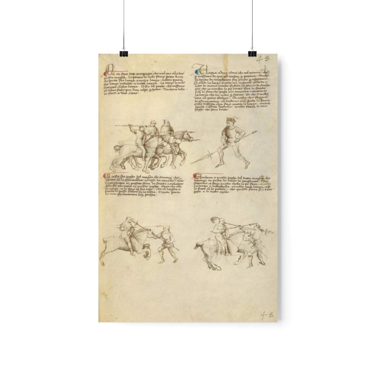 Fiore Dei Liberi - Combat Against An Equestrian Opponent With Lance Print Poster