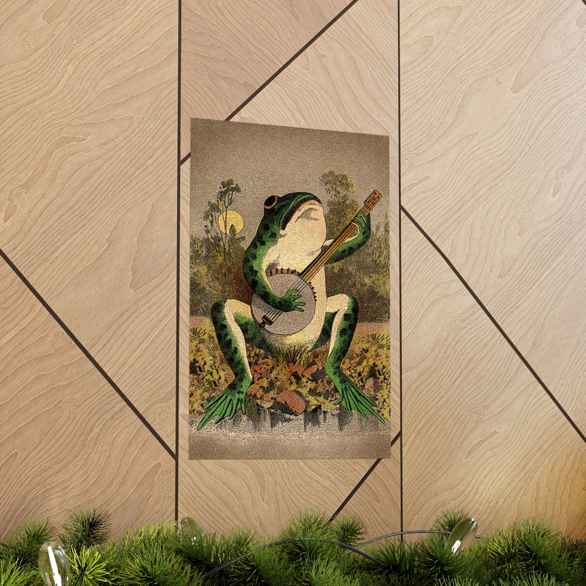 A Frog Playing Banjo In The Moonlight Print Poster