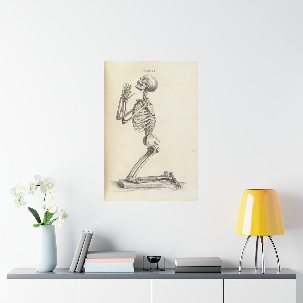 William Cheselden - Side View Of A Praying Skeleton Print Poster