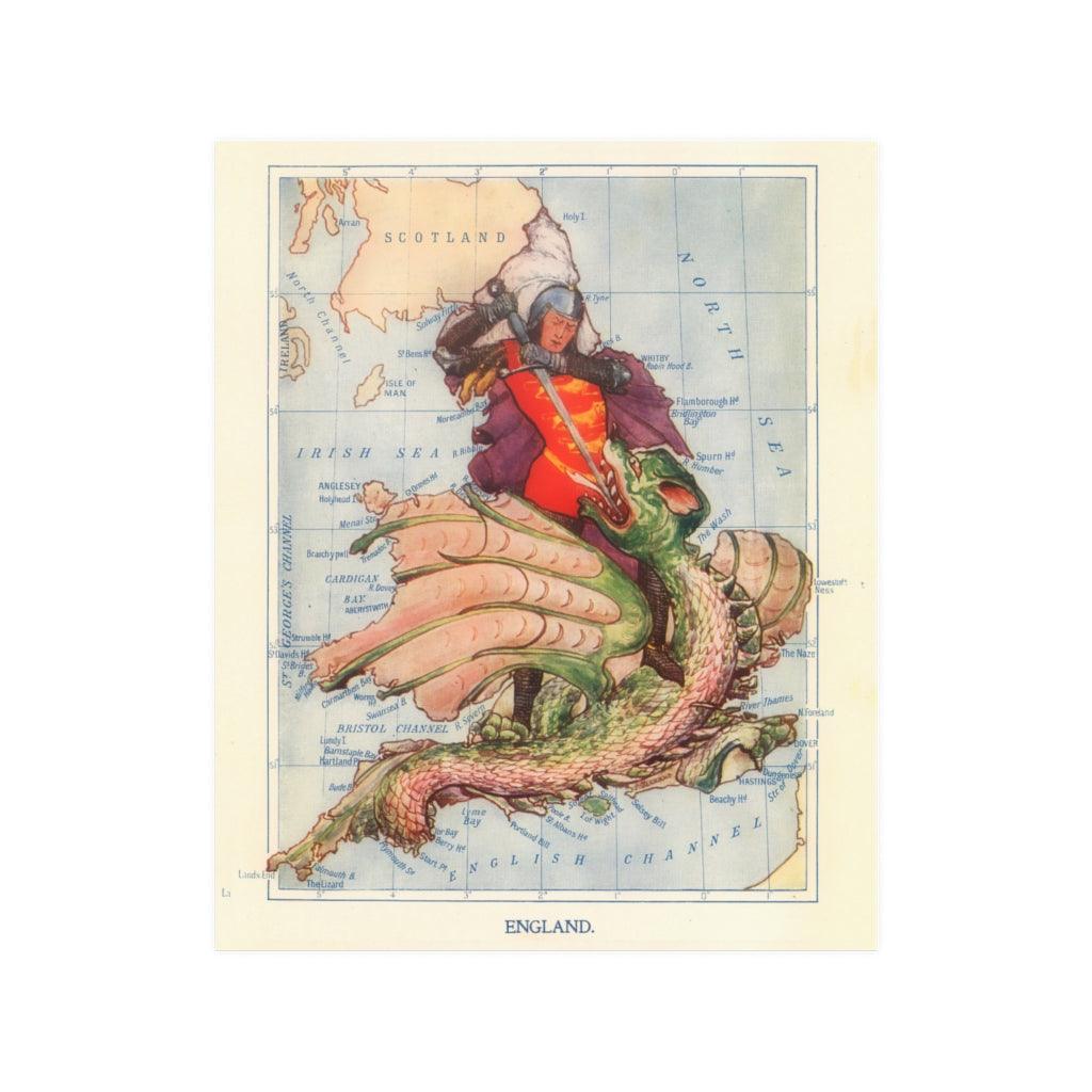 England Vintage Map Of St George Slaying The Dragon Illustration 1912 Print Poster - Art Unlimited