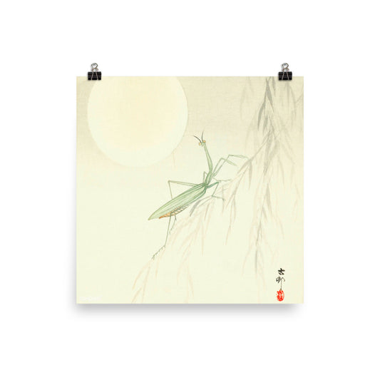 Praying Mantis And Full Moon By Ohara Koson Print Poster