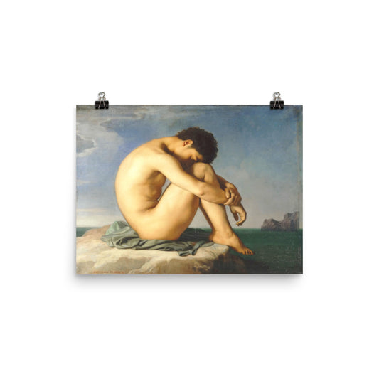 Study Flandrin - Nude Male Seated Print Poster