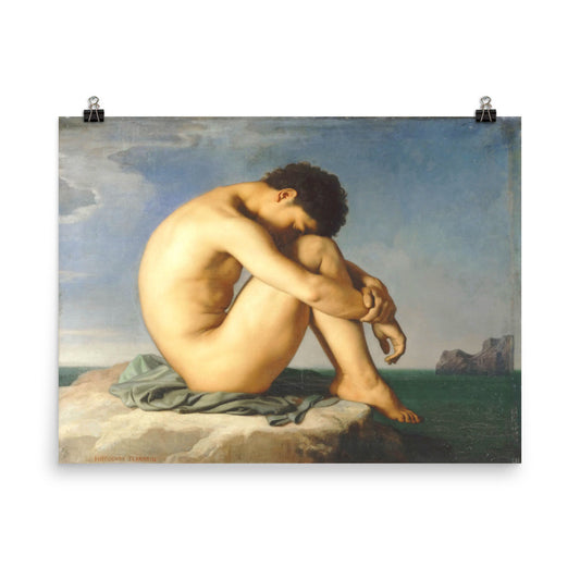 Study Flandrin - Nude Male Seated Print Poster