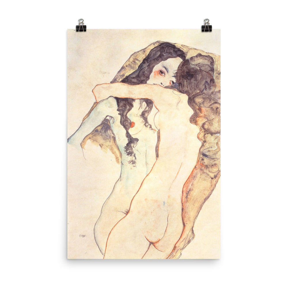 Two Women Embracing Egon Schiele Print Poster