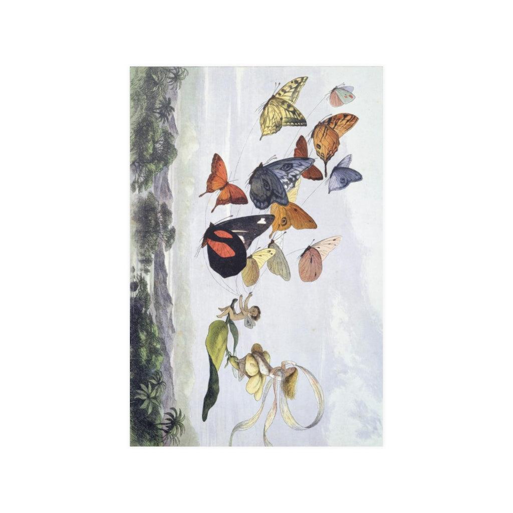 Fairies Riding A Butterfly Drawn Sleigh Print Poster - Art Unlimited