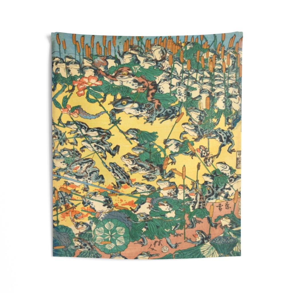 Fashionable Battle Of Frogs By Kawanabe Kyosai 1864 Wall Tapestries - Art Unlimited