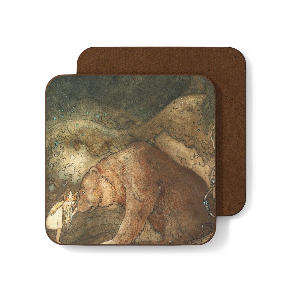 John Bauer Kissed the Bear On The Nose 1907 Hardboard Back Coaster - Art Unlimited