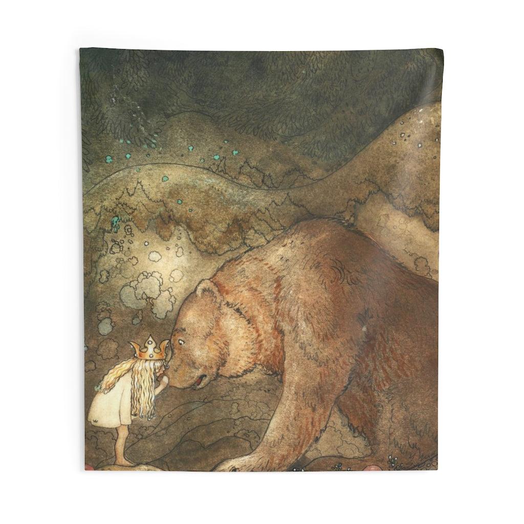 John Bauer Kissed the Bear On The Nose 1907 Reproduction Young Princess Bear Fairy Tale Wall Tapestry - Art Unlimited