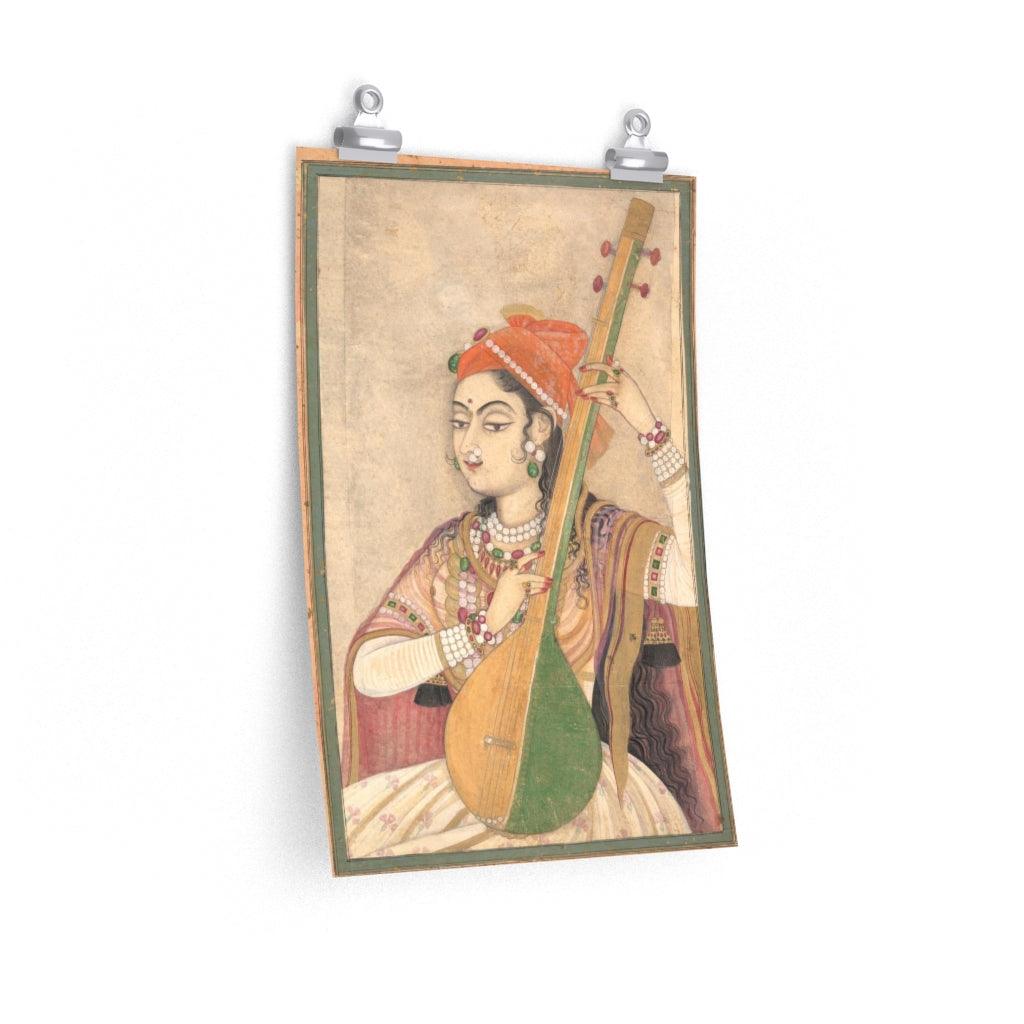 Lady Playing The Tanpura Print Poster - Art Unlimited