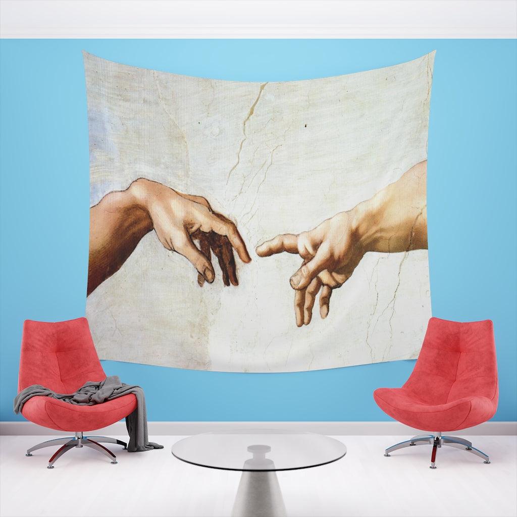 Michelangelo - Hand Of God The Creation Of Adam Sistine Chapel Wall Tapestry - Art Unlimited