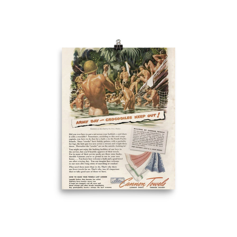 Nude Men Bathing Vintage Advertising For Towels Naked Military Army Navy WWII Males Washing Print Poster