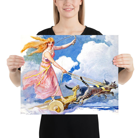 Freya Norse Goddess Vintage Wife Of Odin Chariot Print Poster