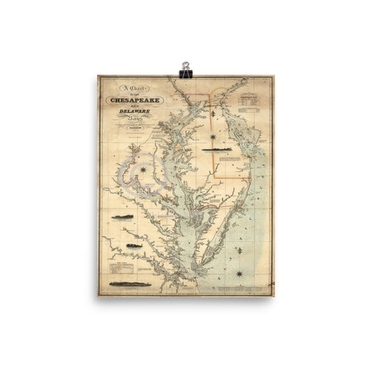 Chesapeake And Delaware Bays Nautical Map 1862 Print Poster