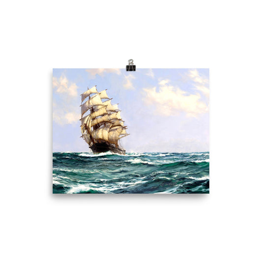 Clipper Ship On The High Seas Painting By Montague Dawson Print Poster