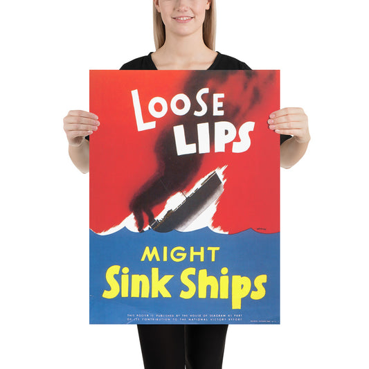 Loose Lips Might Sink Ships War Vintage Print Poster