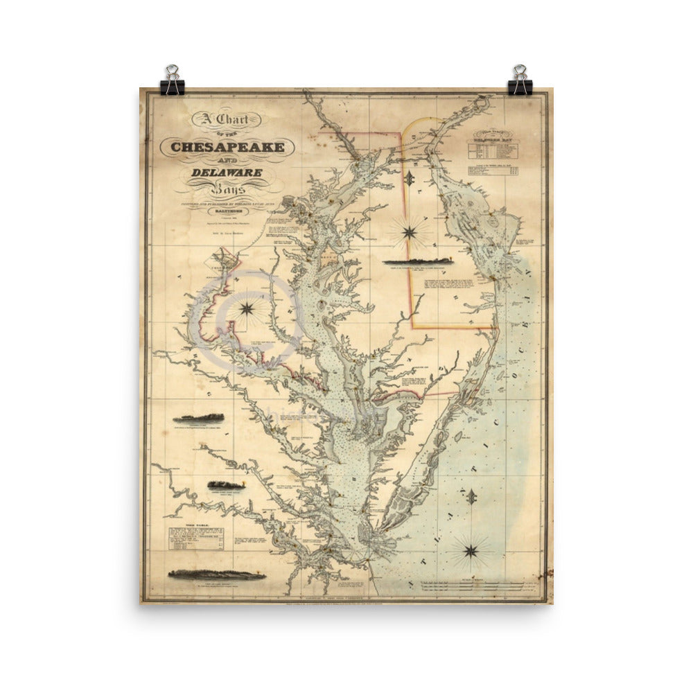 Chesapeake And Delaware Bays Nautical Map 1862 Print Poster