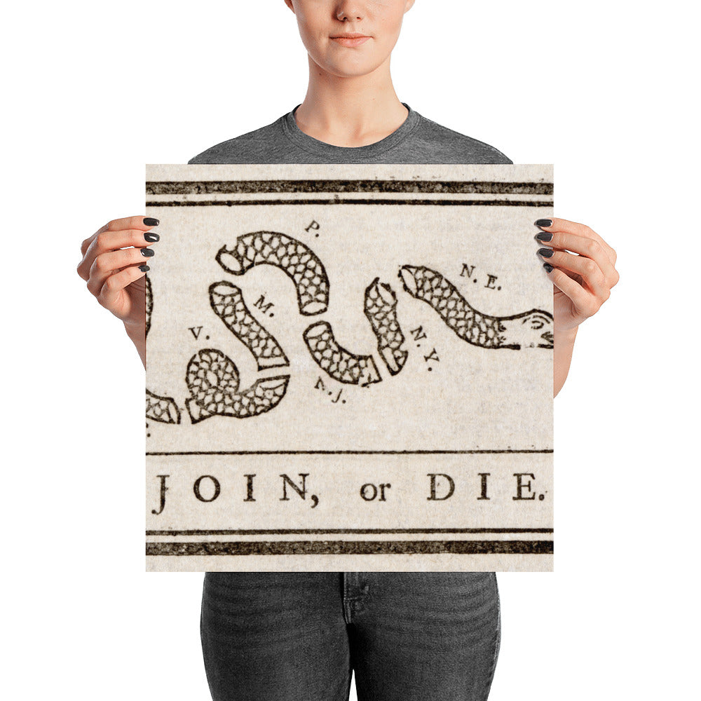 Join Or Die Benjamin Franklin Print Poster