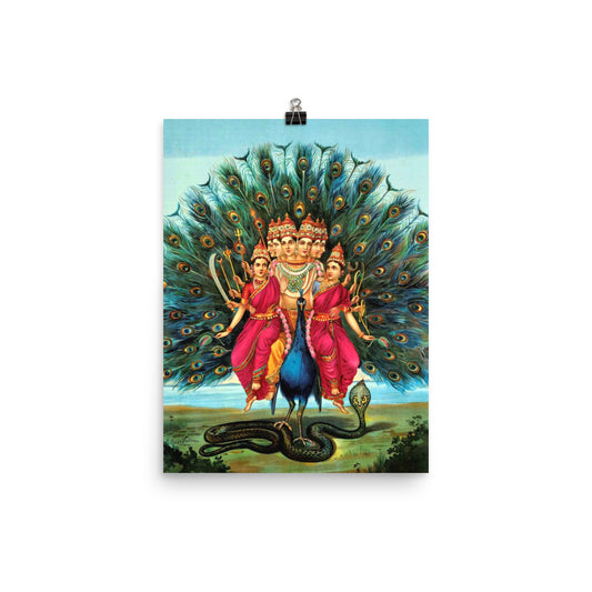 Raja Ravi Varma Sri Shanmukha Subrahmanya Swami Murugan Skanda Kumara Peacock Print Poster