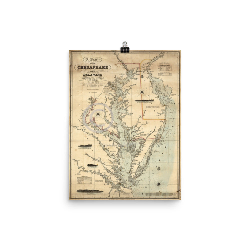 Chesapeake And Delaware Bays Nautical Map 1862 Print Poster
