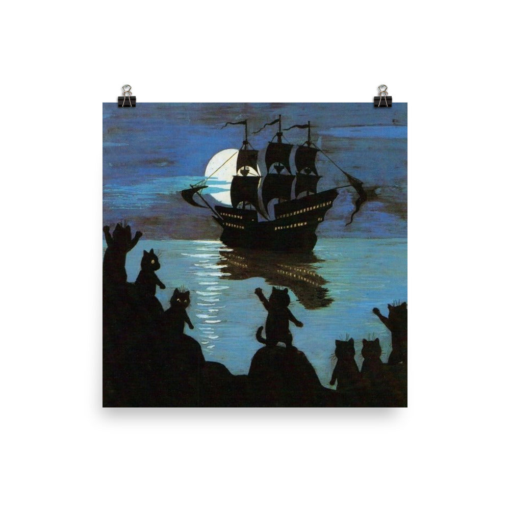 Louis Wain Cat Pirates Galleon In The Moon Light Print Poster