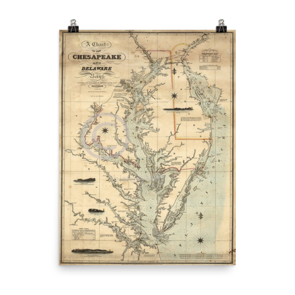 Chesapeake And Delaware Bays Nautical Map 1862 Print Poster